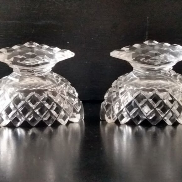 Antique Lead Crystal  Boat Shape Waffle Open Salt and Pepper Set - Picture 10 of 11